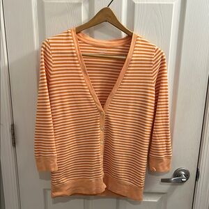 Lands' End Orange and White Striped Sweater